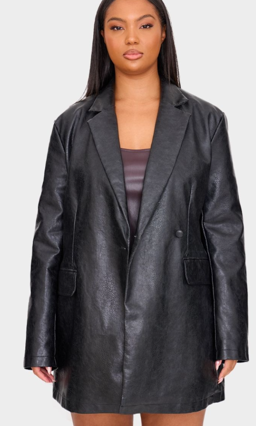 Plt Plus Black Structured Leather Blazer Dress