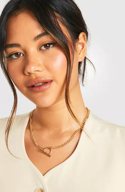 Gold Chain Link T-bar Necklace