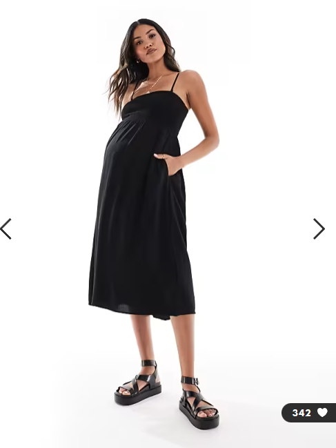 Vero Moda Maternity Easy shirred cami ankle dress in black