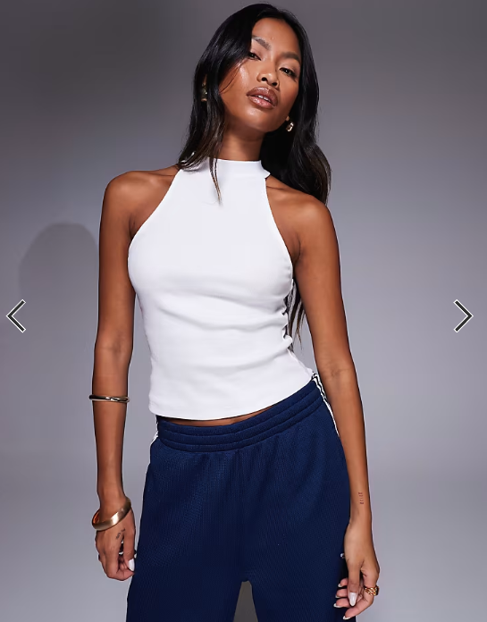 ASOS DESIGN rib racer neck top in white
