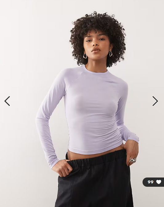 Weekday super soft slim fit long sleeve raglan top in lilac