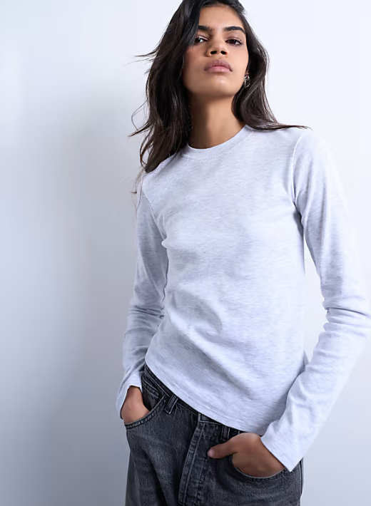 Topshop Long sleeve everyday tee in grey marl