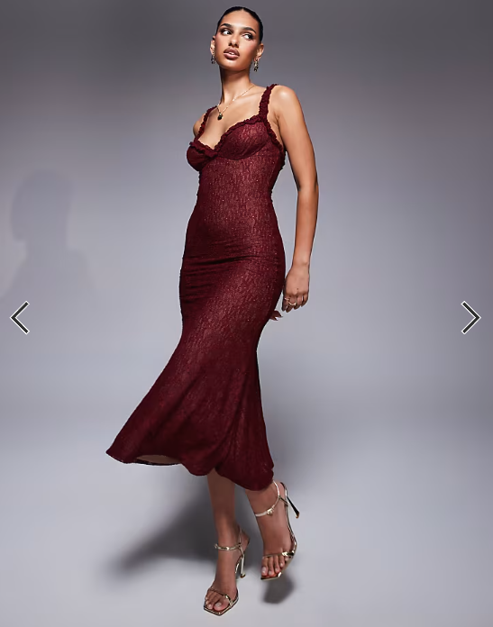 Bardot Alegra stretch lace midi dress in burgundy