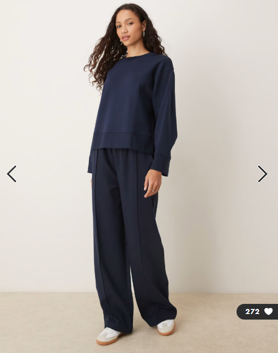 ASOS DESIGN interlock wide leg trouser in navy