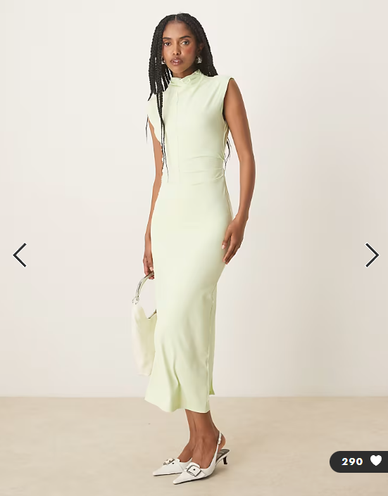 ASOS DESIGN high neck soft touch midi dress with ruching in mint