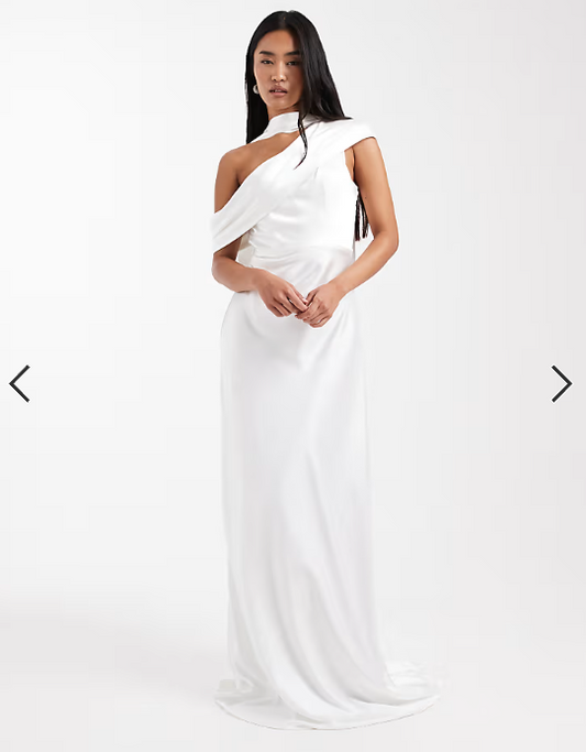 Six Stories Bridal satin one shoulder maxi dress in white