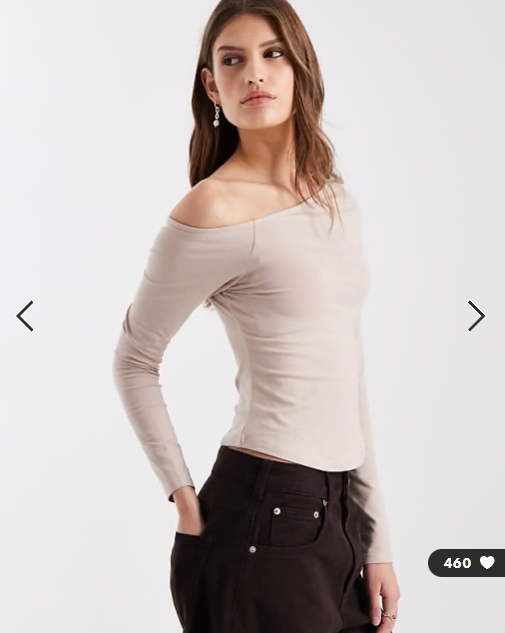 ASOS DESIGN cotton off shoulder long sleeve top in stone