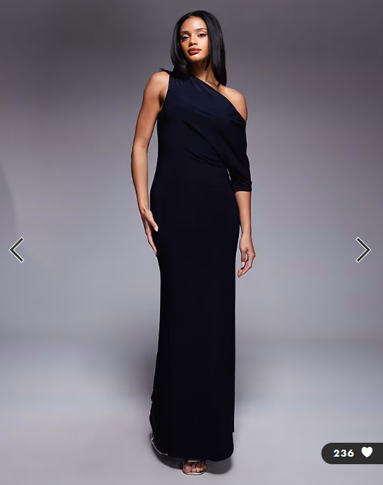ASOS DESIGN draped cape one shoulder maxi dress in navy