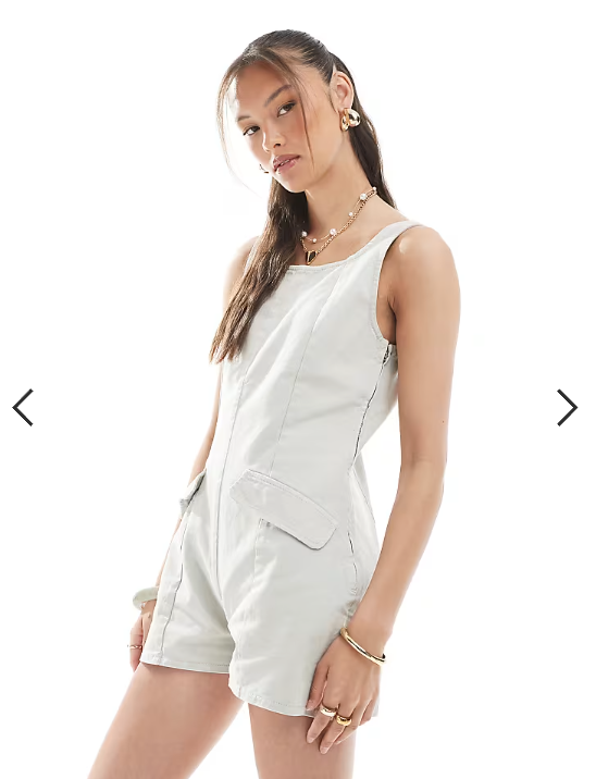ASOS DESIGN denim scoop neck romper with pocket detail