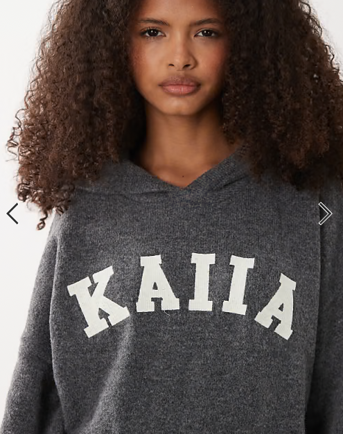Kaiia knitted embroidered logo hoodie co-ord in charcoal