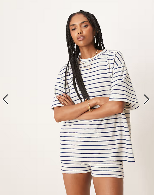 ASOS DESIGN oversized t-shirt co-ord in knitted mono stripe