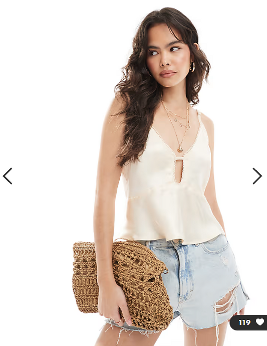 ASOS DESIGN keyhole detail cami in satin in oyster