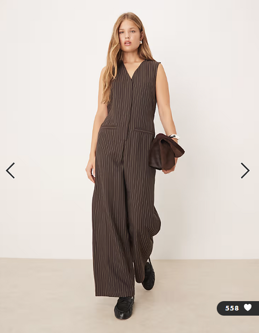 ASOS DESIGN v-neck jumpsuit in chocolate pinstripes
