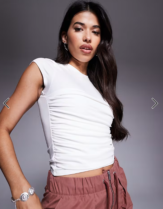 ASOS DESIGN drape gathered detail short sleeve top in ivory