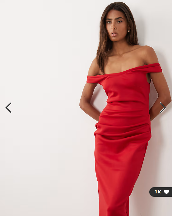 ASOS DESIGN bardot ruched midi dress in red