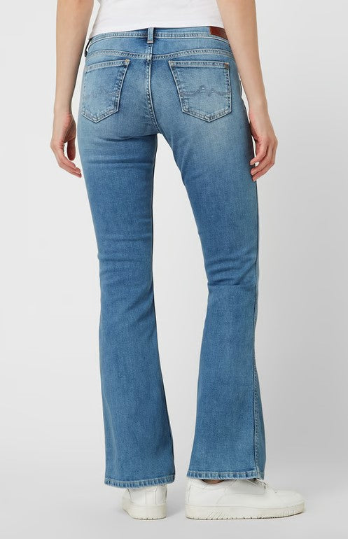 - Pepe Jeans - Flared cut jeans met stretch, model ‘New Pimlico’ in lichtblauw.