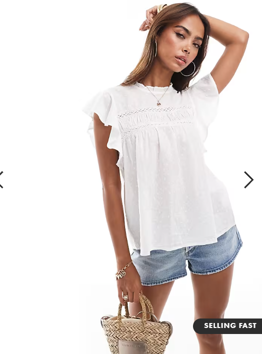 Vero Moda high neck flutter sleeved embroidered top in white