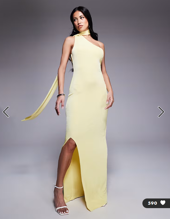 Aria Cove scarf neck one shoulder maxi dress in yellow
