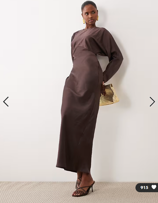 ASOS DESIGN satin batwing maxi dress in chocolate