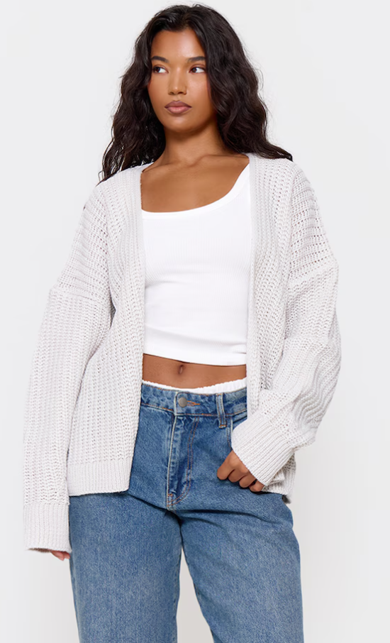 Grey Chunky Knit Slouchy Cardigan