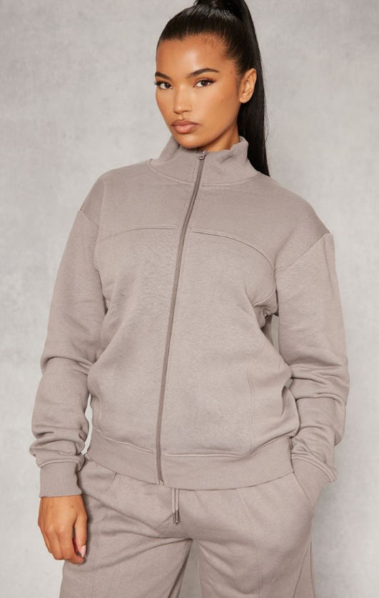 Charcoal Seam Detail Zip Through Track Top