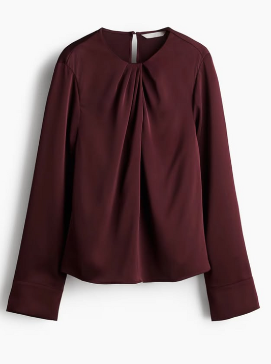 H&M PLEAT-DETAIL SATIN BLOUSE