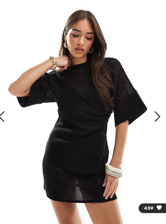 ASOS DESIGN crochet t shirt tuck mini dress in black