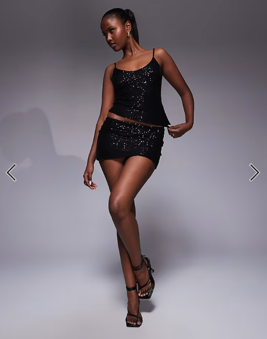 Fashionkilla exclusive sequin micro mini skirt co-ord in black