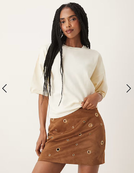 ASOS DESIGN ruched side knitted t-shirt in cream
