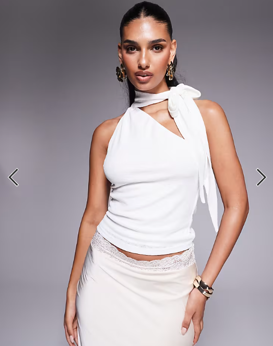 Princess Polly Anderstone slinky scarf neck tie top in white