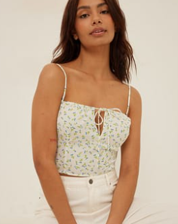 Printed Tie Front Top Flower