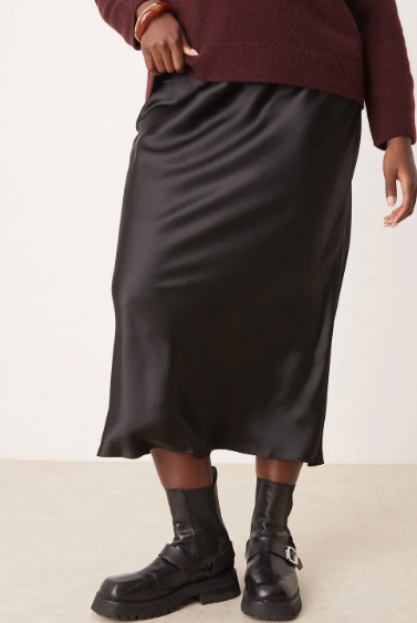 Asos - curve satin bias midi skirt in black