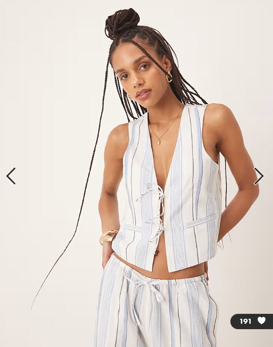 Iisla & Bird tie front beach top co-ord in light blue stripe