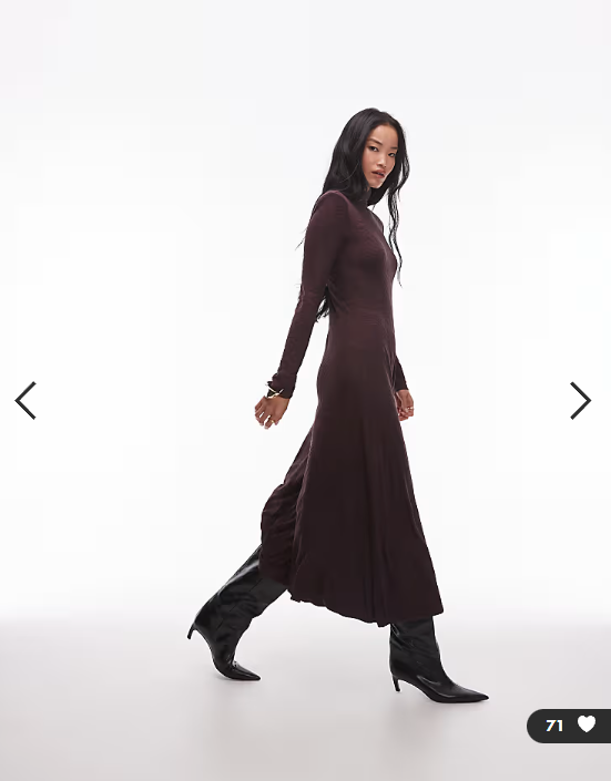 & Other Stories jersey second skin long sleeve maxi dress in brown jacquard