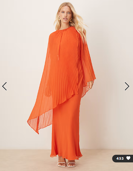 ASOS DESIGN exaggerated pleated sleeve bias maxi dress in orange
