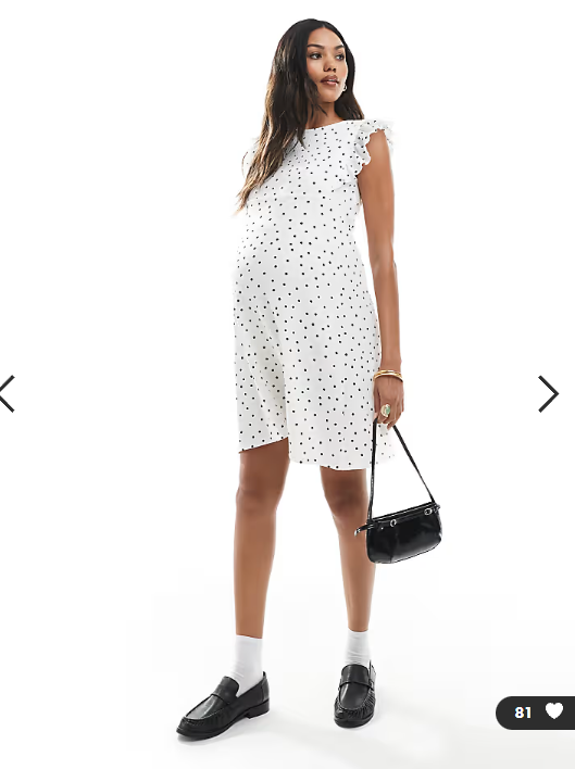 Mamalicious Maternity ruffle detail jersey knee dress in white polka dot print