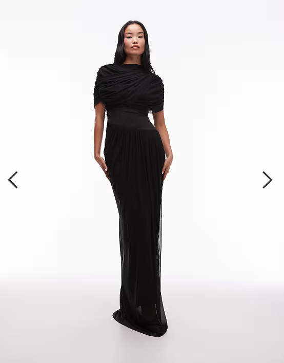 Heiress Beverly Hills mesh overlay drape detail asymmetric drop waist maxi dress in black