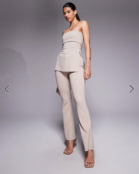ASOS DESIGN SAeT co-ord jersey twill slim flare trouser and bandeau top in stone SET