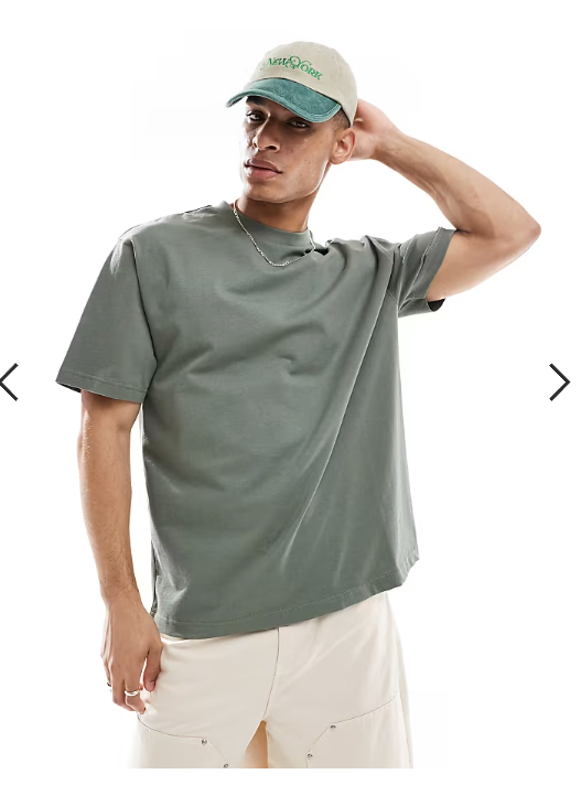 ASOS DESIGN heavyweight relaxed t-shirt in khaki green .