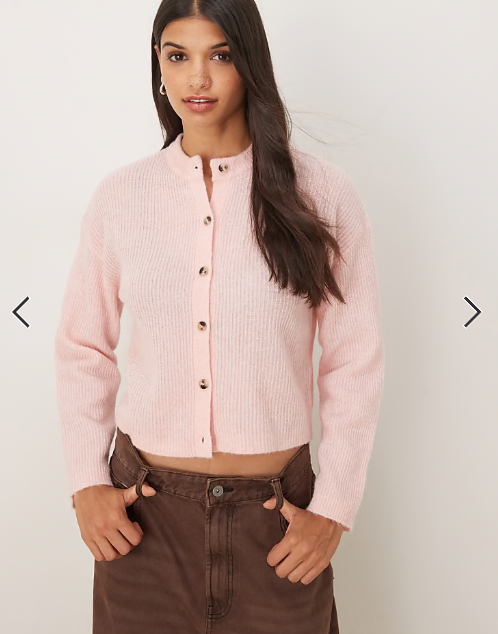 ASOS DESIGN wool and alpaca relaxed cardigan in pink