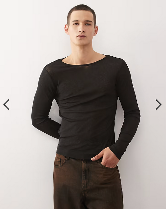 COLLUSION slim mesh long sleeve t-shirt in black