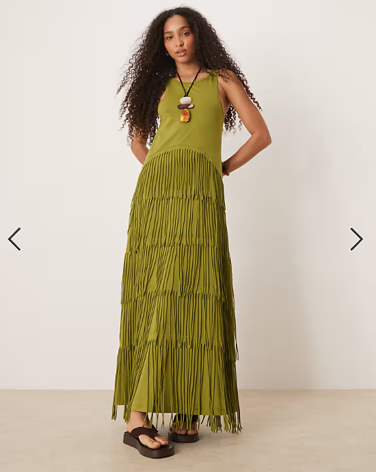 ASOS DESIGN scoop racer fringe maxi dress in green