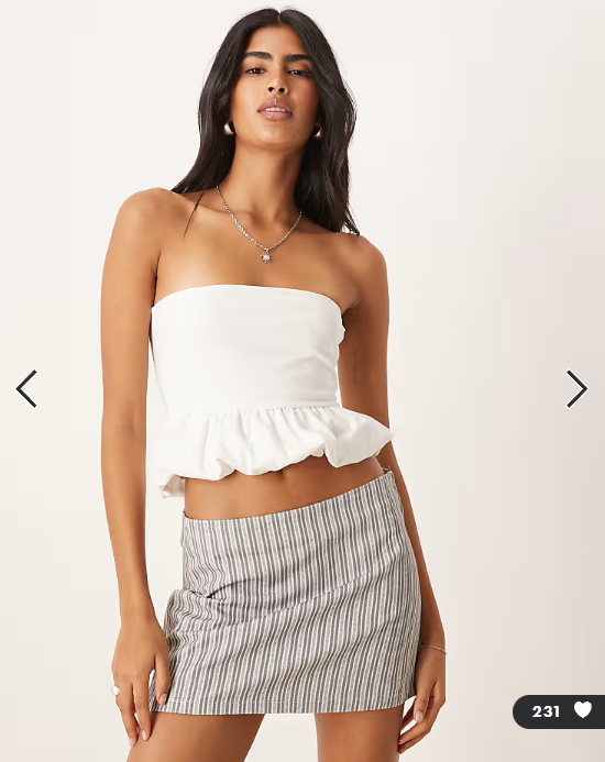 ASOS DESIGN cotton ruched bandeau top with bubble hem in ivory