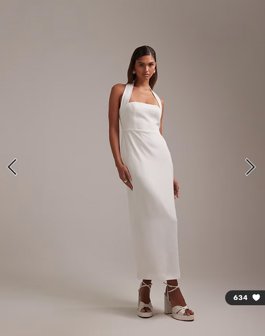 ASOS DESIGN crepe pencil bandeau midi dress with wide halter strap in white