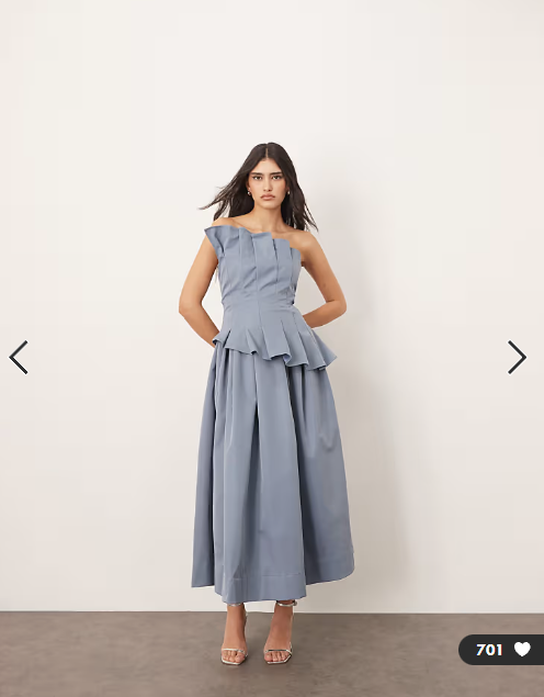 Arrange - structured pleat corset midi dress in light blue