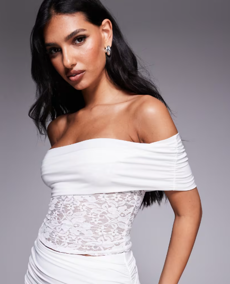 Missyempire Double Sculpted Slinky Deep Off The Shoulder Lace Top