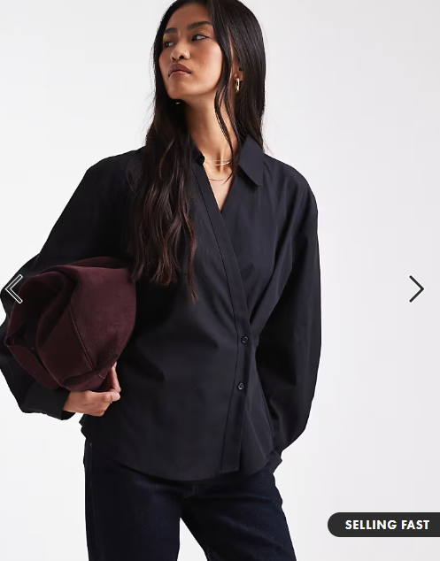 ASOS DESIGN wrap shirt with cocoon sleeve in black