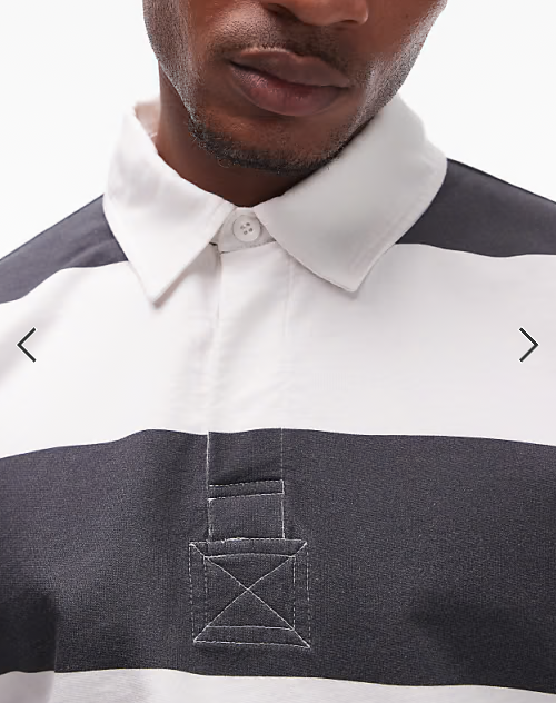 Topman relaxed fit striped polo shirt with woven collar in charcoal