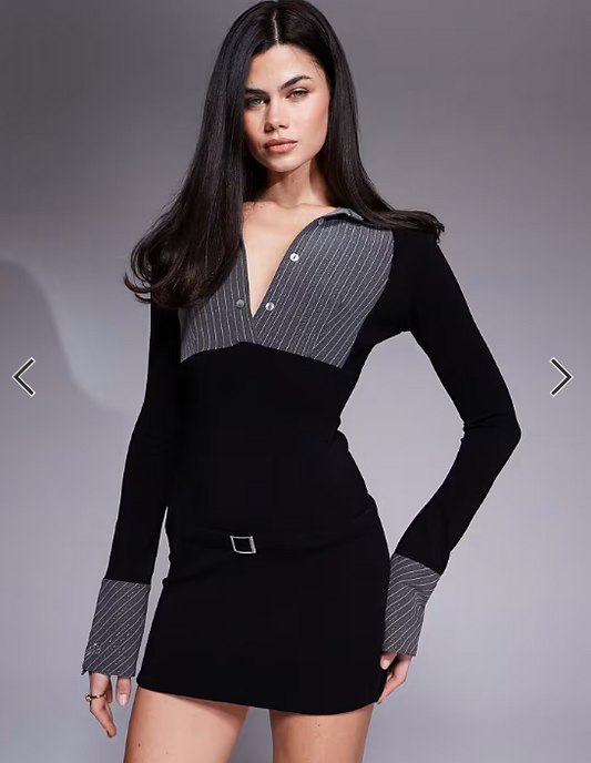 I.AM.GIA Sharah contrast shirt buckle waist detail mini dress in black