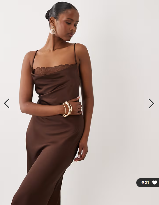 Vila lace insert cowl neck satin cami maxi dress in chocolate brown